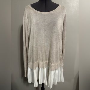 Fever Sweater With Faux Pleated Blouse Underlay Size M